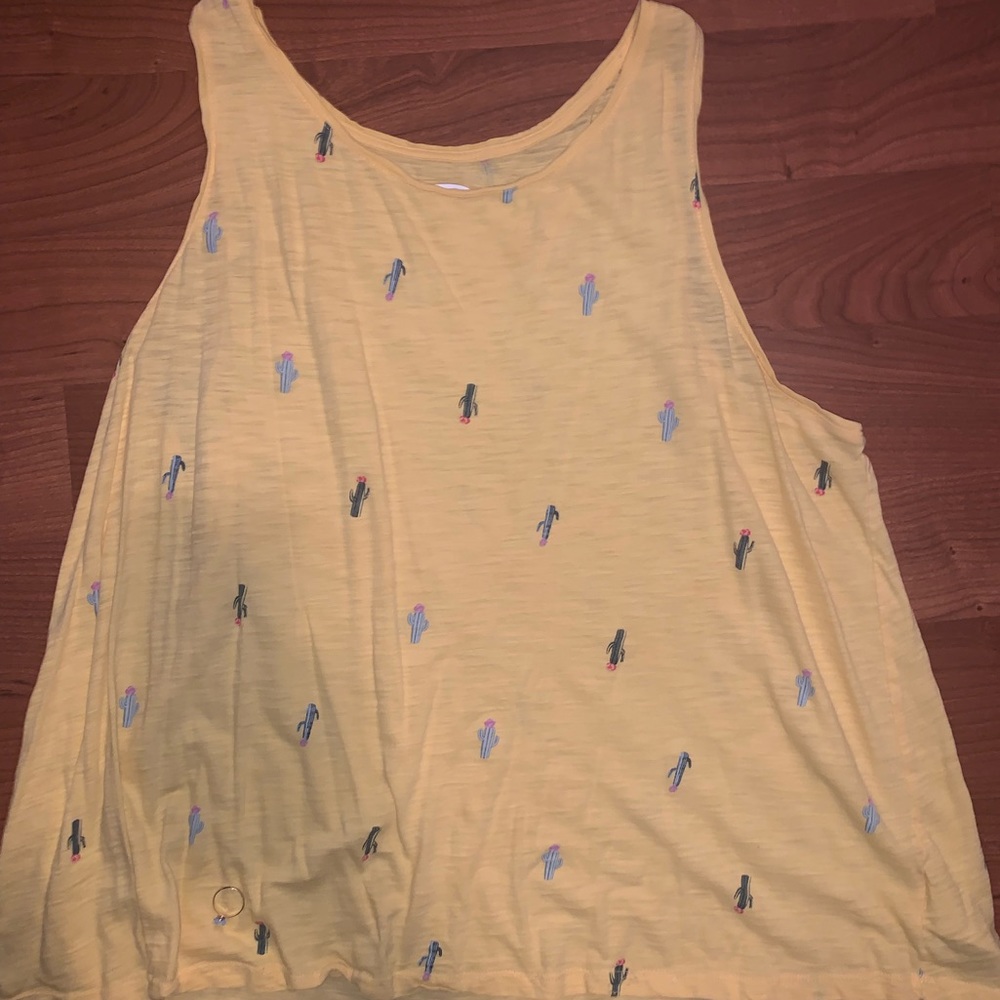 super cute yellow tank with cactus detail